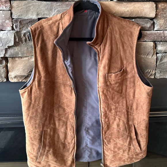 Men's Reversible Suede Brown Isaia Quilted Vest